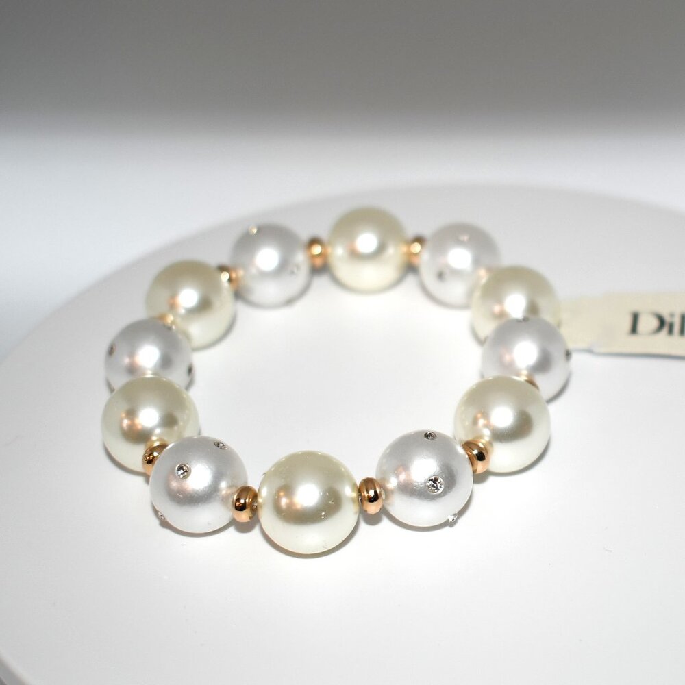 Dillards Gold Pearl & CZ Slip On Bracelet #D90720PRL NWT  Details:  Stretch Pull